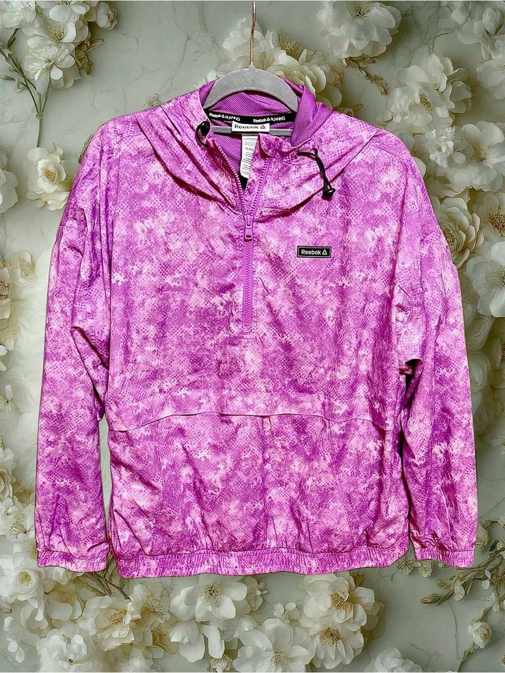 Reebok Quarter Zip Purple Tie-Dye Pullover Rain Jacket size XL